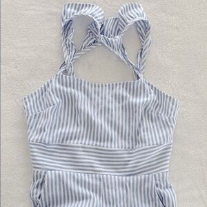 Altar'd State Striped Twisted and Ruffled Strap Jumpsuit